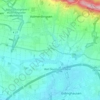 Topografische kaart Wietel, hoogte, reliëf