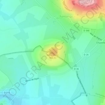 Topografische kaart Mont Rond, hoogte, reliëf