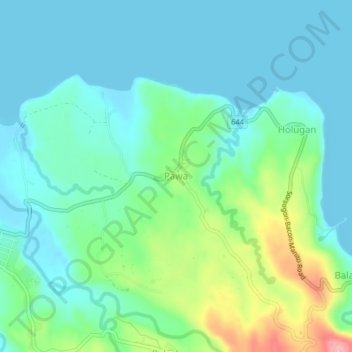 Topografische kaart Pawa, hoogte, reliëf