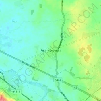 Topografische kaart Fenny Drayton, hoogte, reliëf
