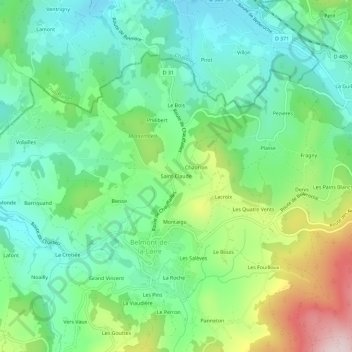 Topografische kaart Saint-Claude, hoogte, reliëf