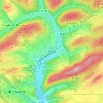 Topografische kaart Eppe, hoogte, reliëf