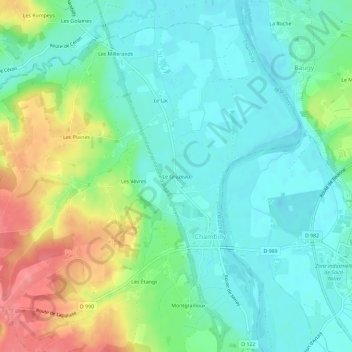 Topografische kaart Le Gruzeau, hoogte, reliëf