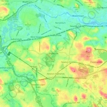 Topografische kaart Newton, hoogte, reliëf