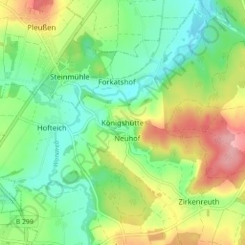 Topografische kaart Königshütte, hoogte, reliëf