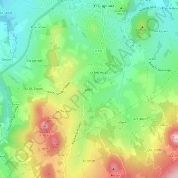 Topografische kaart Laprat, hoogte, reliëf