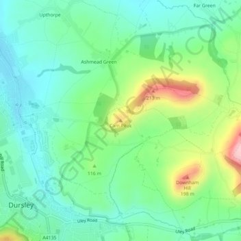 Topografische kaart Cam Peak, hoogte, reliëf