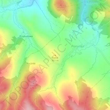 Topografische kaart Babia, hoogte, reliëf