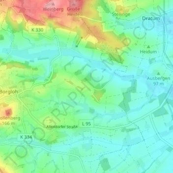 Topografische kaart Uphöfen, hoogte, reliëf