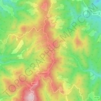 Topografische kaart Poggio Spaccato, hoogte, reliëf