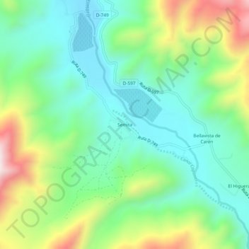 Topografische kaart Semita, hoogte, reliëf