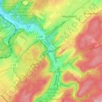 Topografische kaart Vicht, hoogte, reliëf