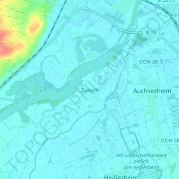 Topografische kaart Zusum, hoogte, reliëf