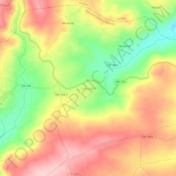Topografische kaart Lebução, hoogte, reliëf