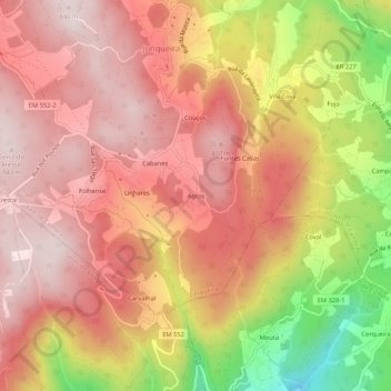 Topografische kaart Agros, hoogte, reliëf