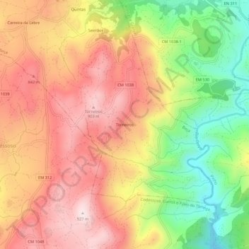 Topografische kaart Torneiros, hoogte, reliëf