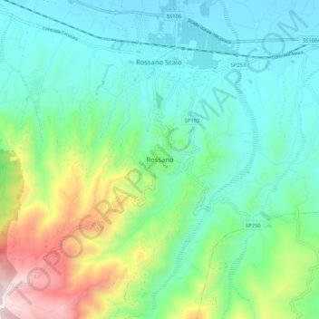 Topografische kaart Rossano, hoogte, reliëf