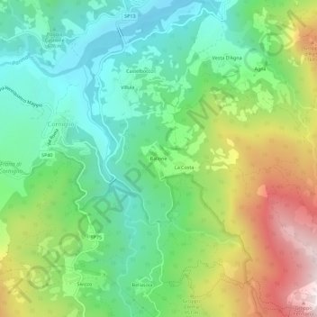 Topografische kaart Ballone, hoogte, reliëf