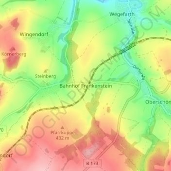 Topografische kaart Bahnhof Frankenstein, hoogte, reliëf