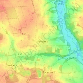 Topografische kaart Nindorf, hoogte, reliëf