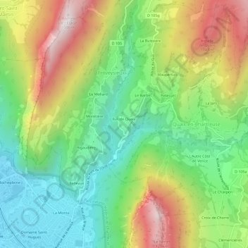 Topografische kaart Aujardière, hoogte, reliëf