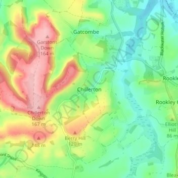 Topografische kaart Chillerton, hoogte, reliëf