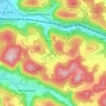 Topografische kaart Althaus, hoogte, reliëf
