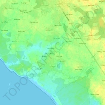 Topografische kaart Kerjoyeux, hoogte, reliëf