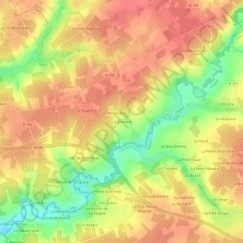 Topografische kaart La Gravoire, hoogte, reliëf