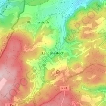 Topografische kaart Langenaubach, hoogte, reliëf