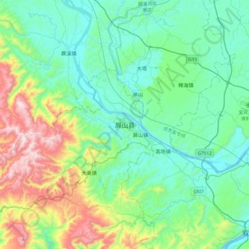 Topografische kaart Pingshan, hoogte, reliëf
