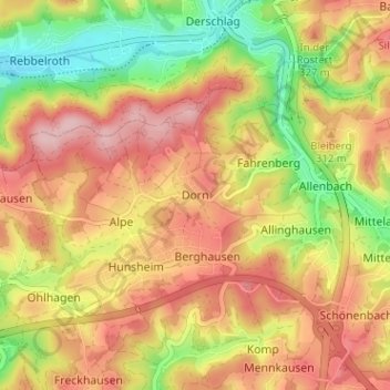 Topografische kaart Dorn, hoogte, reliëf