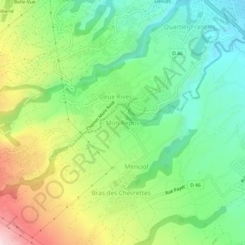 Topografische kaart Mon Repos, hoogte, reliëf
