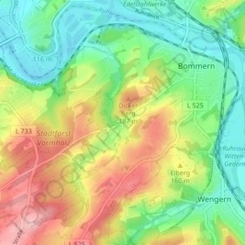 Topografische kaart Rauendahl, hoogte, reliëf