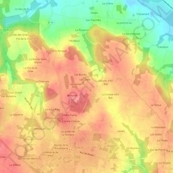 Topografische kaart Lyonnais, hoogte, reliëf
