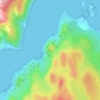 Topografische kaart Torran Turach, hoogte, reliëf