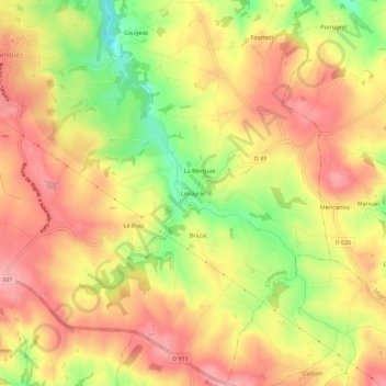 Topografische kaart Limayrac, hoogte, reliëf