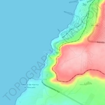 Topografische kaart Puerto Ingles, hoogte, reliëf