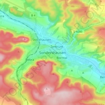 Topografische kaart Sondershausen, hoogte, reliëf