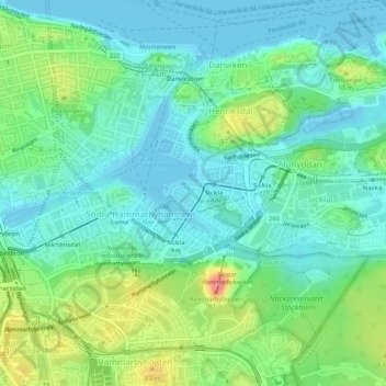 Topografische kaart Hammarby sjöstad, hoogte, reliëf
