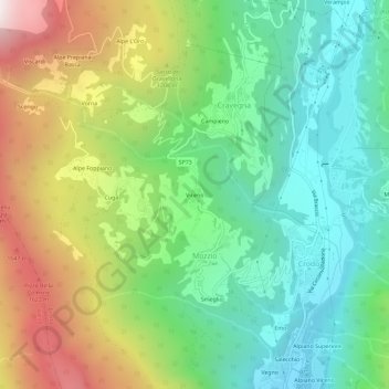 Topografische kaart Viceno, hoogte, reliëf