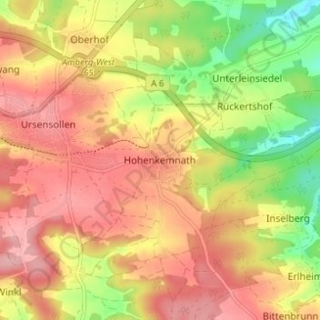 Topografische kaart Hohenkemnath, hoogte, reliëf