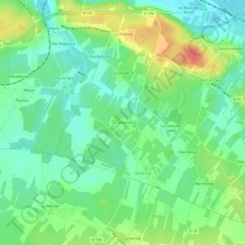 Topografische kaart Le Plantier, hoogte, reliëf