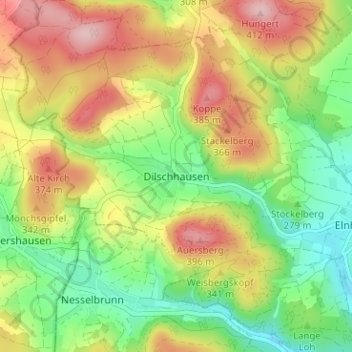 Topografische kaart Dilschhausen, hoogte, reliëf