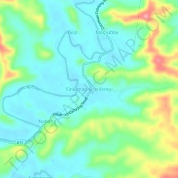 Topografische kaart Sinidman Occidental, hoogte, reliëf