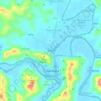 Topografische kaart Emilia, hoogte, reliëf