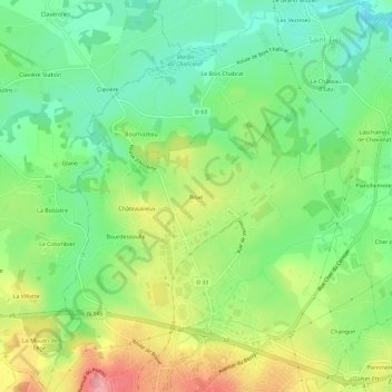 Topografische kaart Réjat, hoogte, reliëf