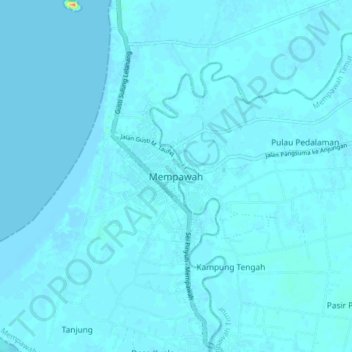 Topografische kaart Mempawah, hoogte, reliëf