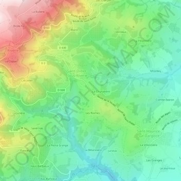 Topografische kaart La Saulée, hoogte, reliëf