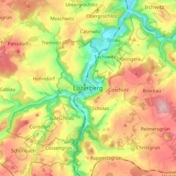 Topografische kaart Elsterberg, hoogte, reliëf